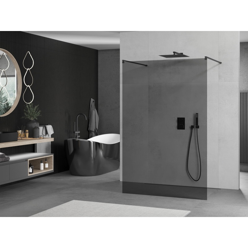 Mexen Kioto freestanding shower wall 110 x 200 cm, graphite 8 mm, black - 800-110-002-70-40