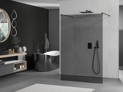 Mexen Kioto freestanding shower wall 110 x 200 cm, 8 mm graphite, black - 800-110-002-70-40