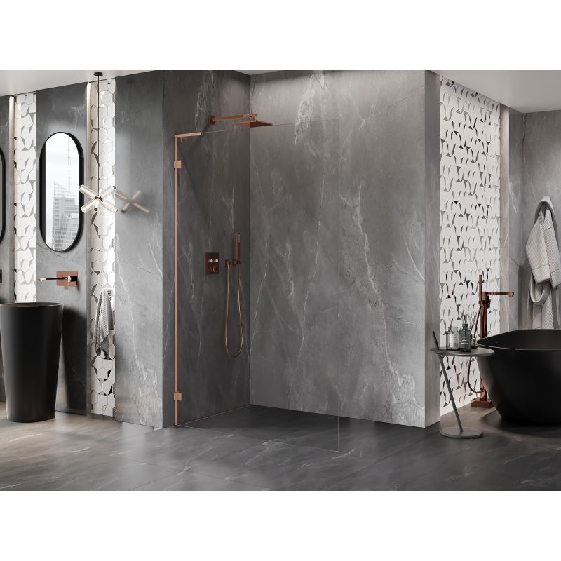 Mexen Lunar L Walk-in Shower Wall Left 110 x 200 cm, Transparent 8 mm, Brushed Copper - 830L-110-000-65-00-L