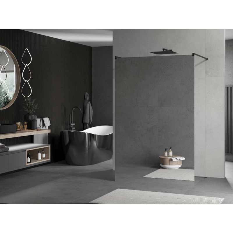 Mexen Kioto freestanding shower wall 100 x 200 cm, mirror 8 mm, black - 800-100-002-70-50