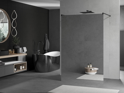 Mexen Kioto freestanding shower wall 100 x 200 cm, mirror 8 mm, black - 800-100-002-70-50