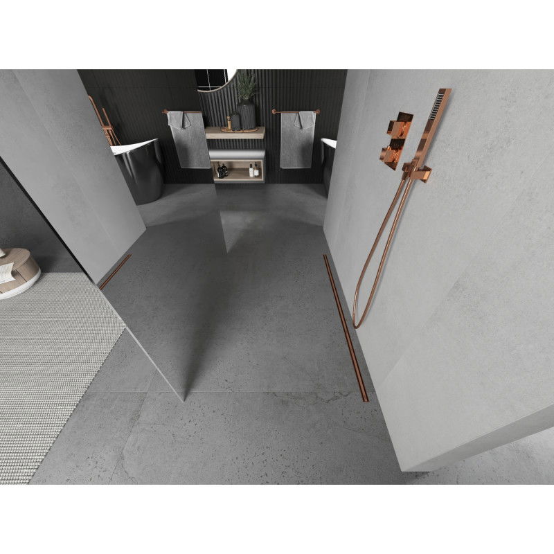 Mexen Kioto freestanding shower wall 120 x 200 cm, mirror 8 mm, rose gold - 800-120-002-60-50