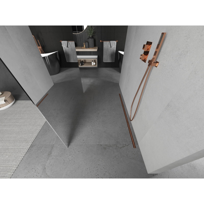 Mexen Kioto freestanding shower wall 110 x 200 cm, mirror 8 mm, rose gold - 800-110-002-60-50
