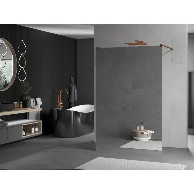 Mexen Kioto freestanding shower wall 110 x 200 cm, mirror 8 mm, rose gold - 800-110-002-60-50