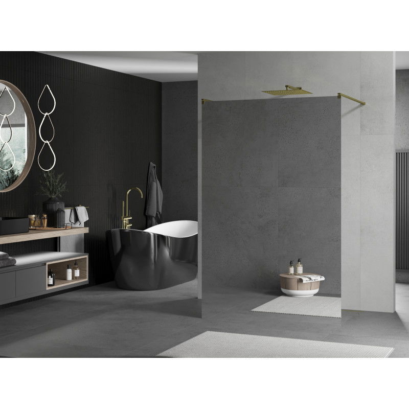 Mexen Kioto freestanding shower wall 100 x 200 cm, mirror 8 mm, gold - 800-100-002-50-50