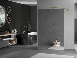 Mexen Kioto freestanding shower wall 100 x 200 cm, mirror 8 mm, gold - 800-100-002-50-50
