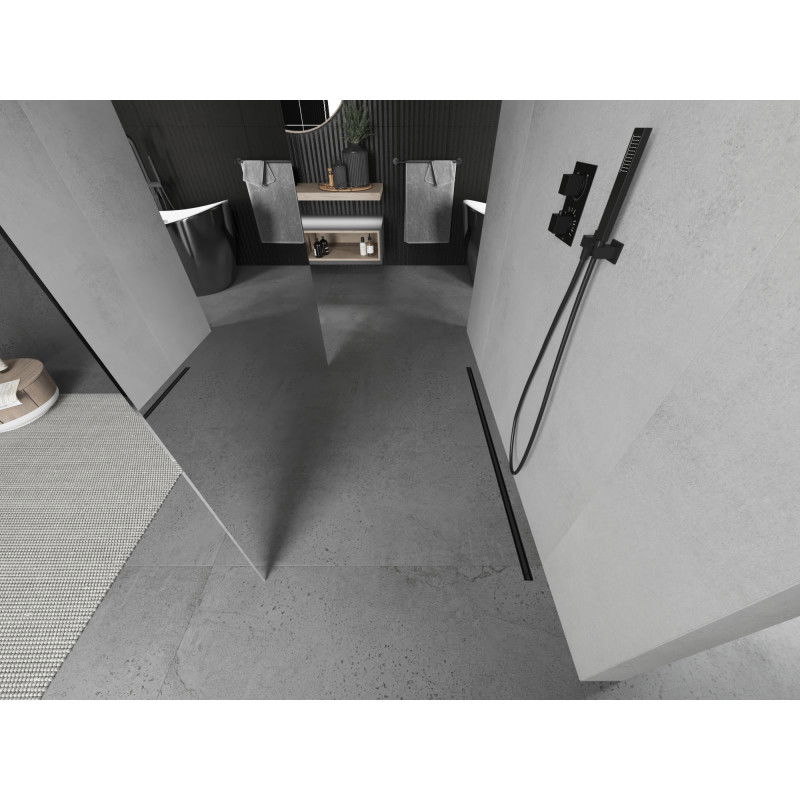 Mexen Kioto freestanding shower wall 120 x 200 cm, mirror 8 mm, black - 800-120-002-70-50