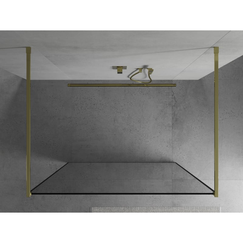 Mexen Kioto freestanding shower wall 140 x 200 cm, black frame 8 mm, gold - 800-140-002-50-70