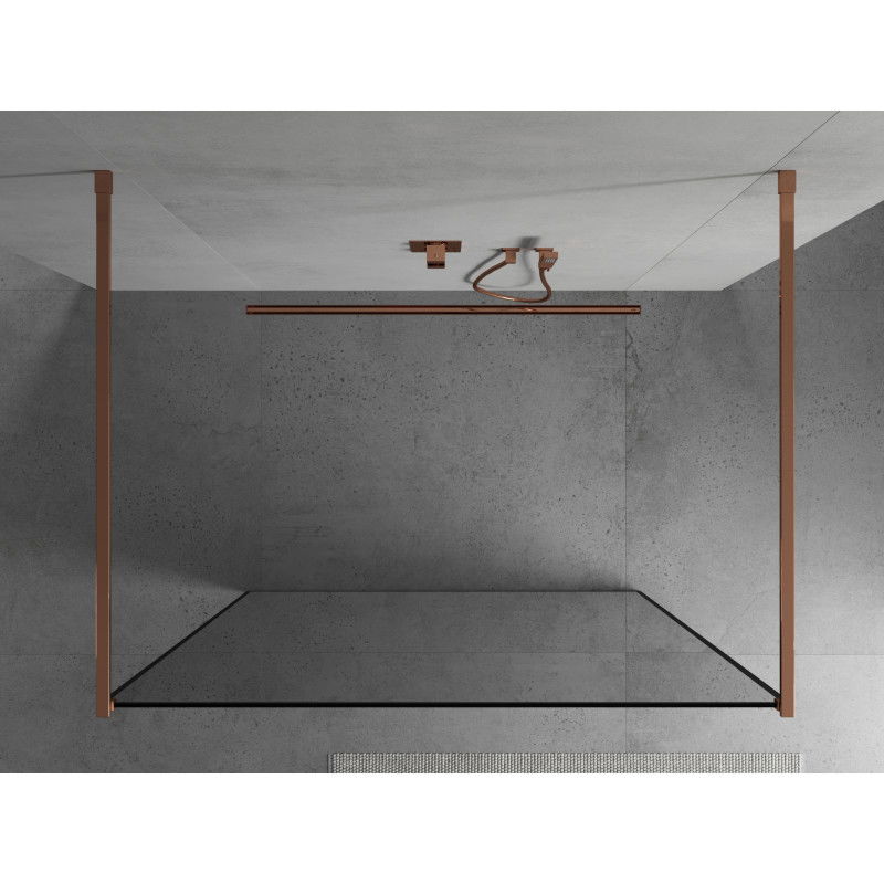 Mexen Kioto freestanding shower wall 100 x 200 cm, black frame 8 mm, rose gold - 800-100-002-60-70