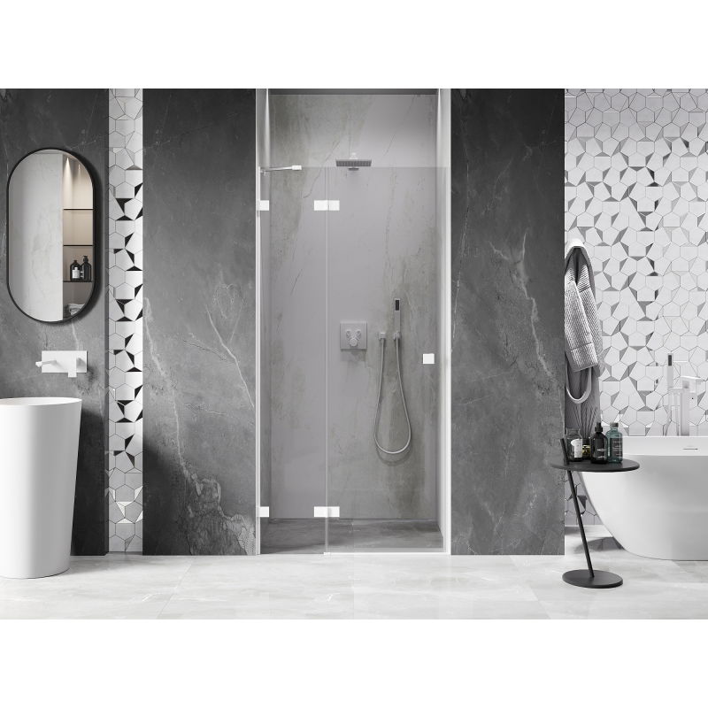 Mexen Lunar Left Hinged Shower Door 100 cm, Transparent, White - 834-100-000-20-00-L