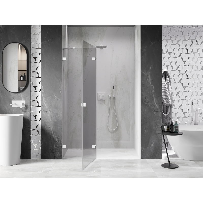 Mexen Lunar Left Pivot Shower Door 140 cm, Transparent, White - 834-140-000-20-00-L