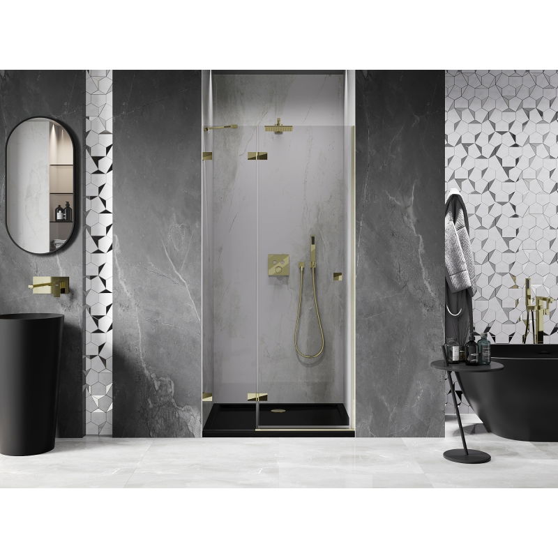Mexen Lunar left hinged shower door 95 cm, transparent, gold - 834-095-000-50-00-L