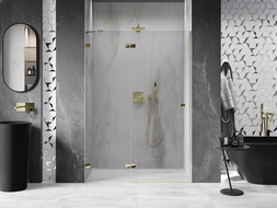 Mexen Lunar left hinged shower door 130 cm, transparent, gold - 834-130-000-50-00-L