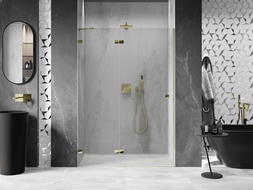 Mexen Lunar left-hand hinged shower door 135 cm, transparent, gold - 834-135-000-50-00-L