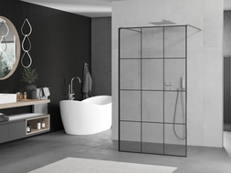 Mexen Kioto free-standing shower screen 110 x 200 cm, Transparent/Black pattern 8 mm, Chrome - 800-110-002-01-77