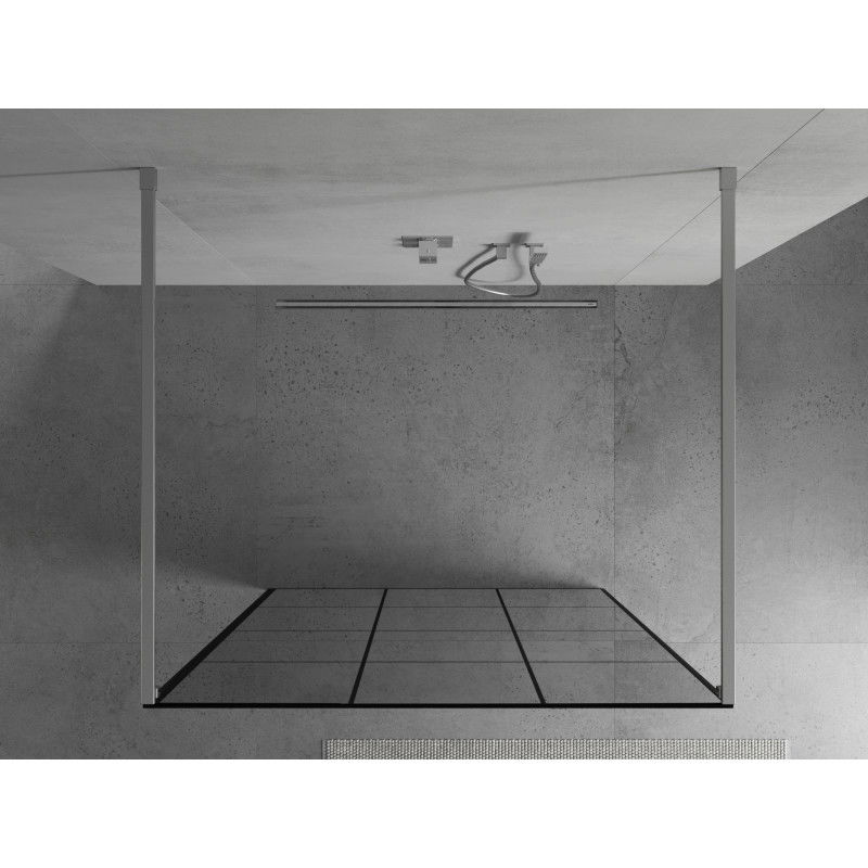 Mexen Kioto freestanding shower wall 120 x 200 cm, black grid 8 mm, chrome - 800-120-002-01-77