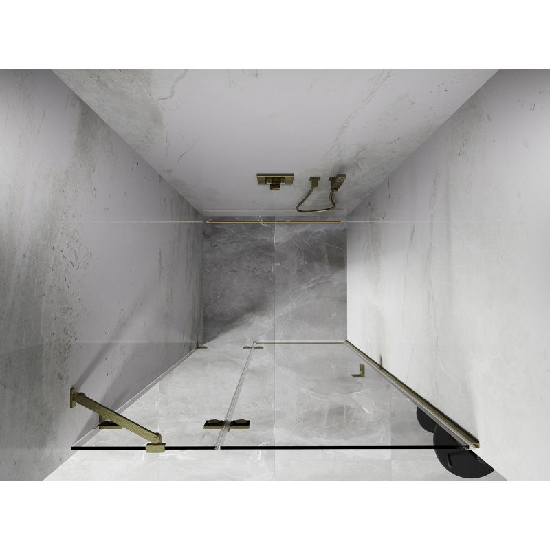 Mexen Lunar 90 cm Left Hinged Shower Door, Transparent, Brushed Gold - 834-090-000-55-00-L