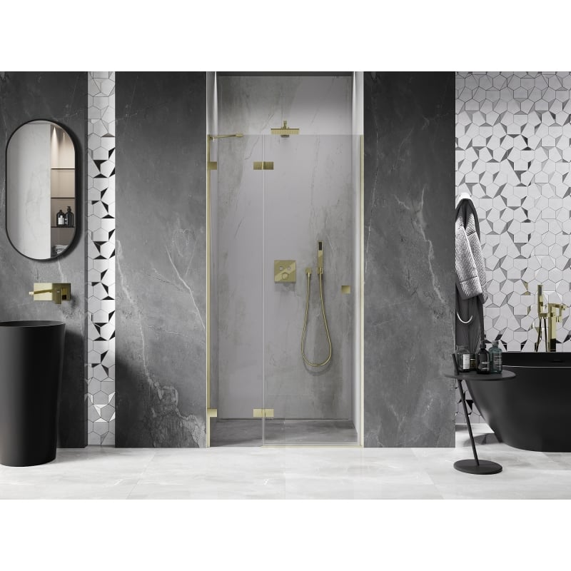 Mexen Lunar left hinged shower door 95 cm, transparent, brushed gold - 834-095-000-55-00-L