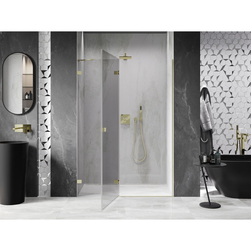 Mexen Lunar left hinged shower door 130 cm, transparent, brushed gold - 834-130-000-55-00-L