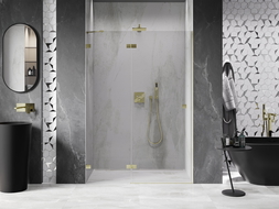 Mexen Lunar Left Hinged Shower Door 130 cm, Transparent, Brushed Gold - 834-130-000-55-00-L