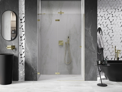 Mexen Lunar shower door hinged left 140 cm, transparent, brushed gold - 834-140-000-55-00-L