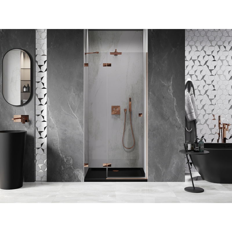 Mexen Lunar left hinged shower doors 80 cm, transparent, rose gold - 834-080-000-60-00-L