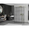 Mexen Kioto freestanding shower wall 130 x 200 cm, black grid 8 mm, gold - 800-130-002-50-77