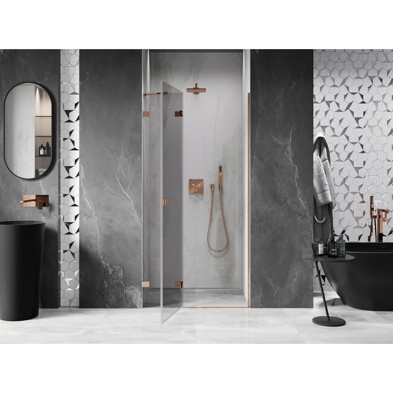 Mexen Lunar left hinged shower door 105 cm, transparent, rose gold - 834-105-000-60-00-L