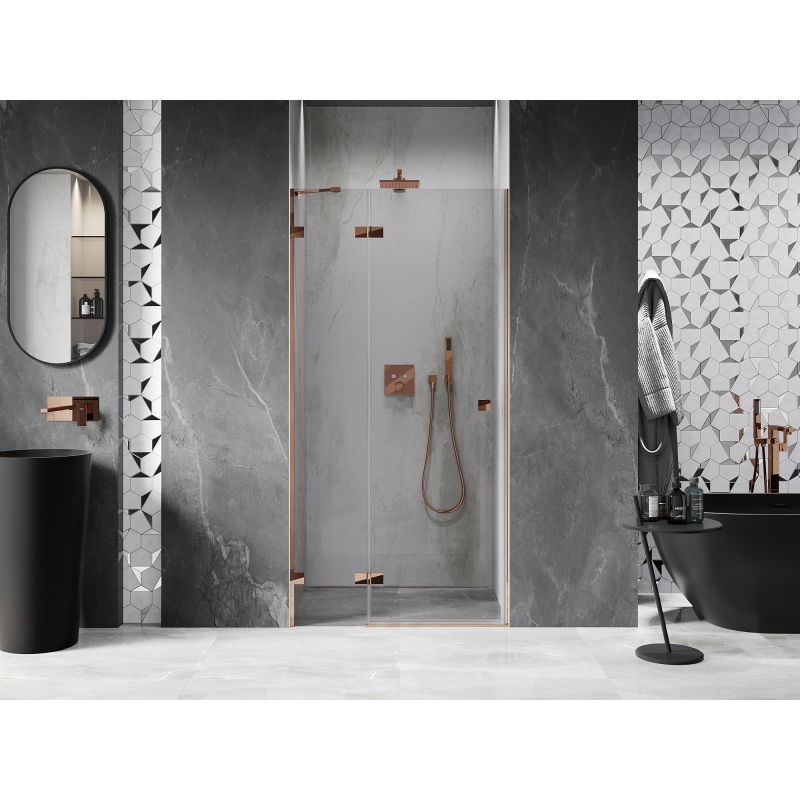 Mexen Lunar 115 cm Left Hinged Shower Door, Transparent, Rose Gold - 834-115-000-60-00-L