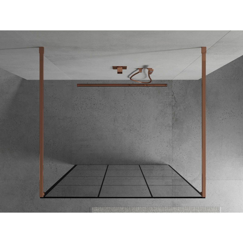 Mexen Kioto Free-standing shower wall 120 x 200 cm, black grid 8 mm, rose gold - 800-120-002-60-77