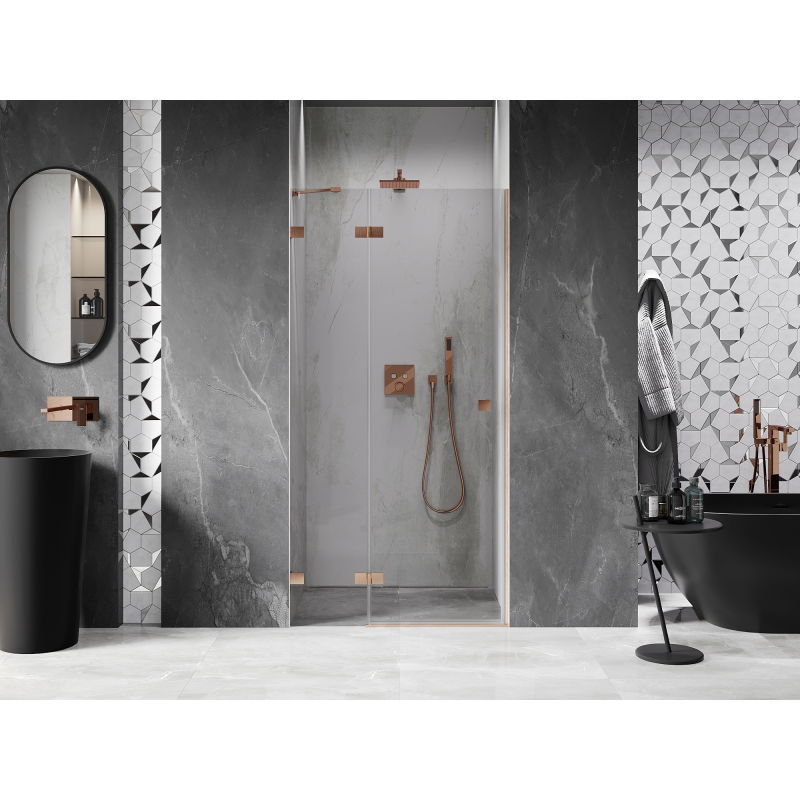 Mexen Lunar left hinged shower door 75 cm, transparent, brushed copper - 834-075-000-65-00-L