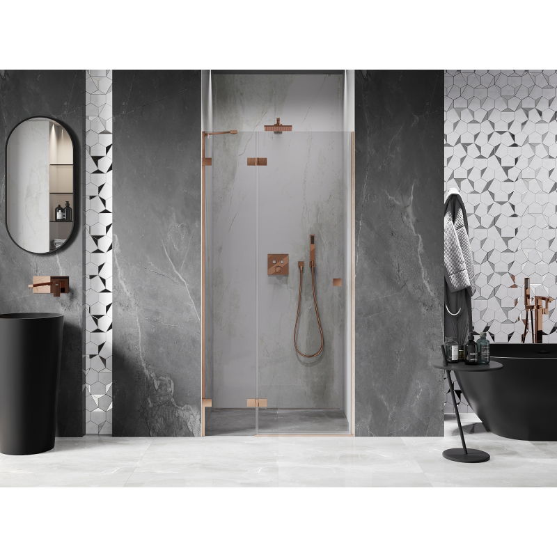 Mexen Lunar shower door swinging left 90 cm, transparent, brushed copper - 834-090-000-65-00-L