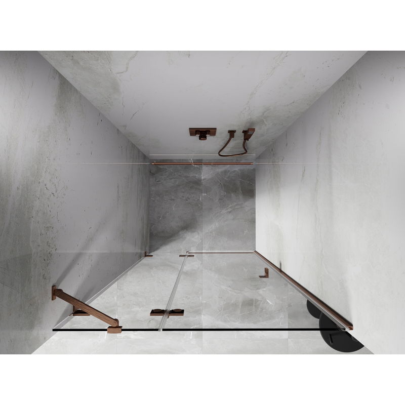 Mexen Lunar shower door swinging left 90 cm, transparent, brushed copper - 834-090-000-65-00-L