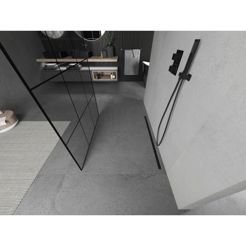 Mexen Kioto freestanding shower wall 100 x 200 cm, black grid 8 mm, black - 800-100-002-70-77