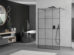 Mexen Kioto Freestanding shower wall 110 x 200 cm, black grid 8 mm, black - 800-110-002-70-77