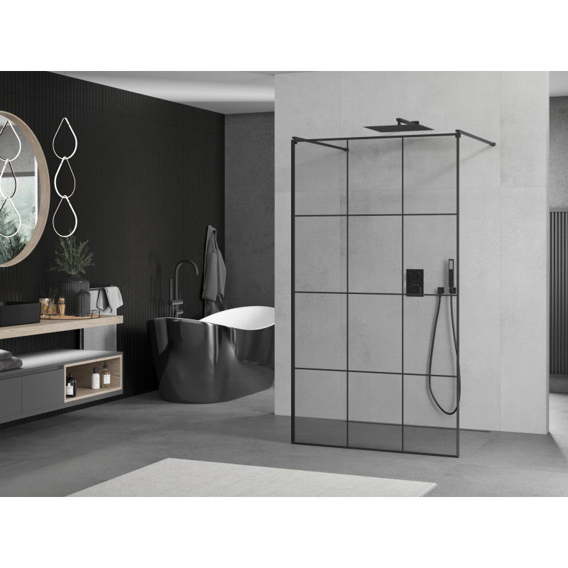 Mexen Kioto freestanding shower wall 120 x 200 cm, black grid 8 mm, black - 800-120-002-70-77
