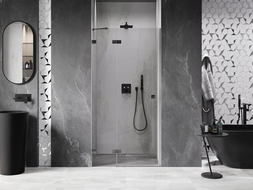 Mexen Lunar left swing shower door 85 cm, transparent, brushed gun gray - 834-085-000-66-00-L