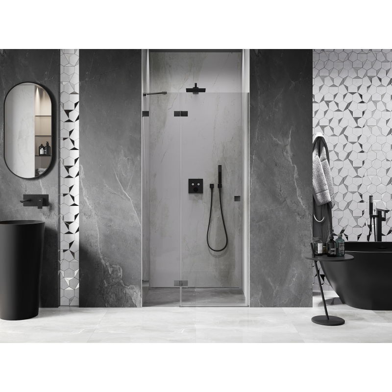 Mexen Lunar 90 cm Left-Hinged Shower Door, Transparent, Brushed Gun Gray - 834-090-000-66-00-L