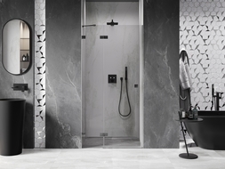 Mexen Lunar Left Hinged Shower Door 110 cm, Transparent, Brushed Gun Gray - 834-110-000-66-00-L