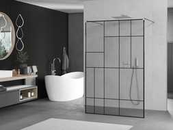Mexen Kioto freestanding shower wall 100 x 200 cm, black pattern 8 mm, chrome - 800-100-002-01-78
