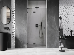 Mexen Lunar Left Hinged Shower Door 85 cm, Transparent, Black - 834-085-000-70-00-L