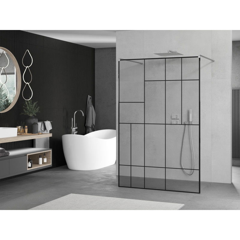 Mexen Kioto freestanding shower wall 120 x 200 cm, black pattern 8 mm, chrome - 800-120-002-01-78
