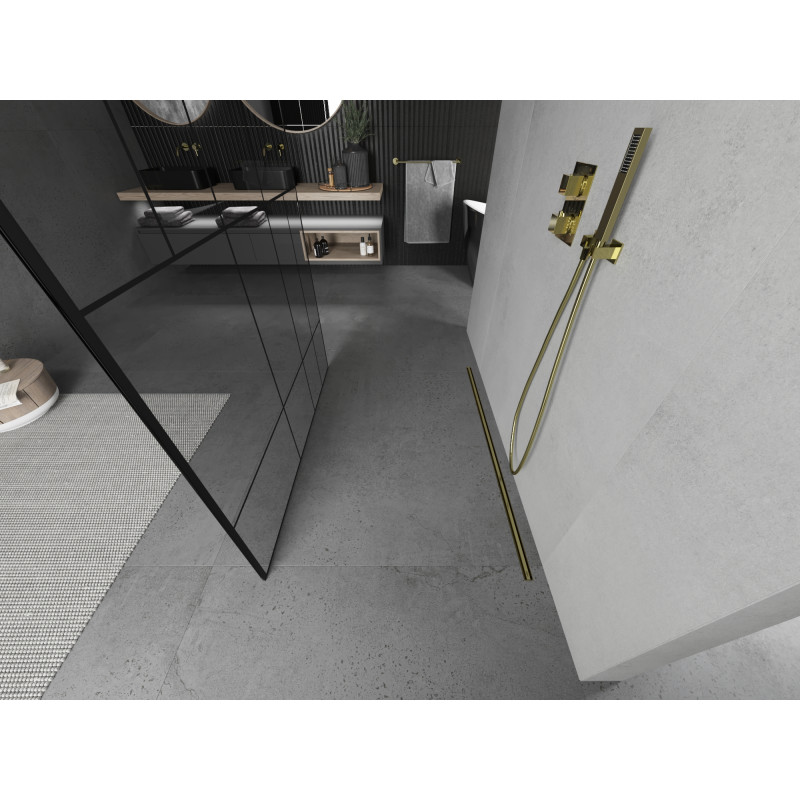 Mexen Kioto freestanding shower wall 110 x 200 cm, black pattern 8 mm, gold - 800-110-002-50-78