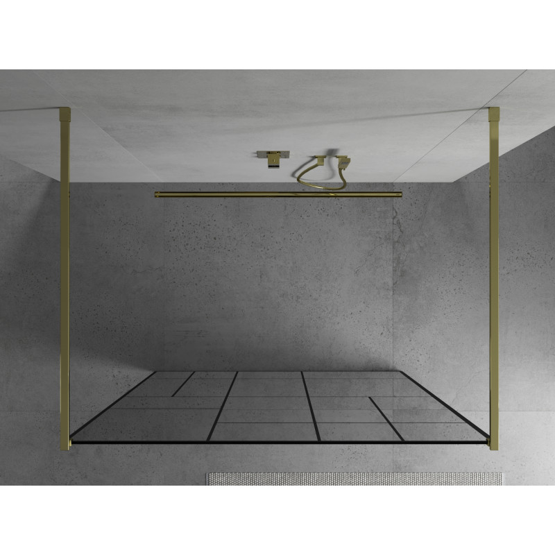 Mexen Kioto freestanding shower wall 110 x 200 cm, black pattern 8 mm, gold - 800-110-002-50-78