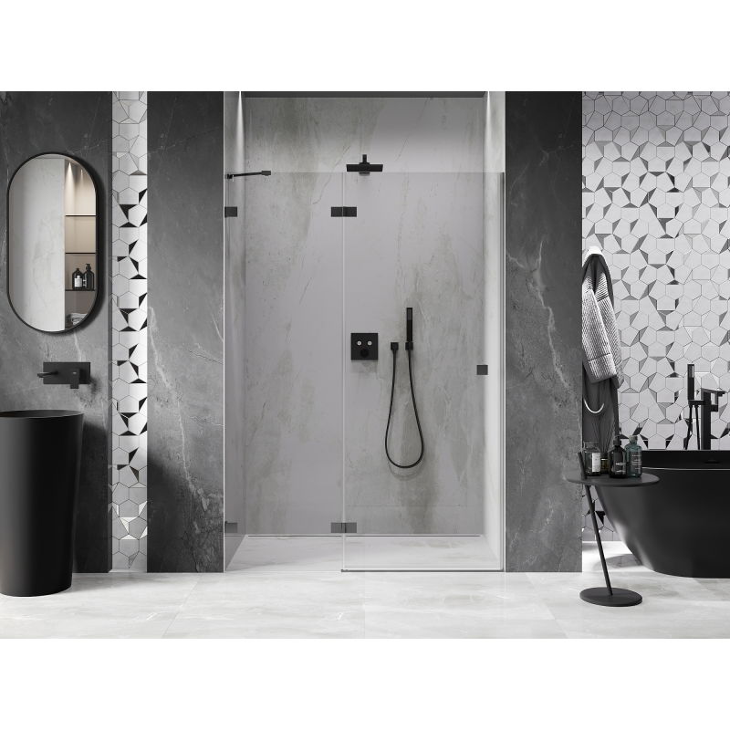 Mexen Lunar 135 cm Left Hinged Shower Door, Transparent, Gun Metal - 834-135-000-95-00-L