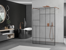 Mexen Kioto freestanding shower wall 100 x 200 cm, black pattern 8 mm, rose gold - 800-100-002-60-78