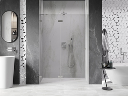 Mexen Lunar shower door, left hinged 130 cm, transparent, brushed nickel - 834-130-000-97-00-L
