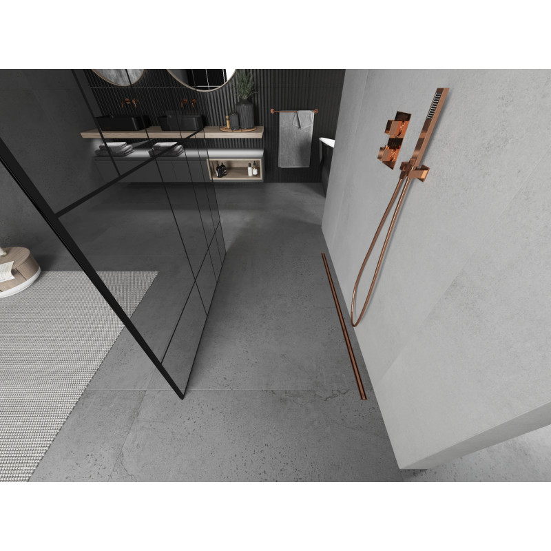 Mexen Kioto free-standing shower wall 120 x 200 cm, black pattern 8 mm, rose gold - 800-120-002-60-78