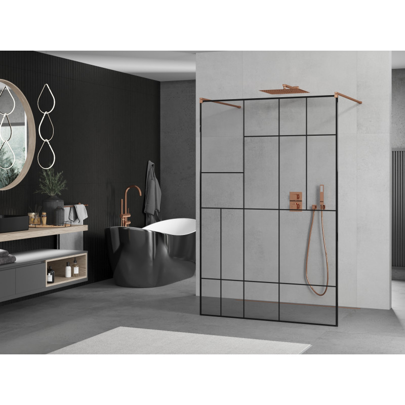 Mexen Kioto free-standing shower wall 120 x 200 cm, black pattern 8 mm, rose gold - 800-120-002-60-78