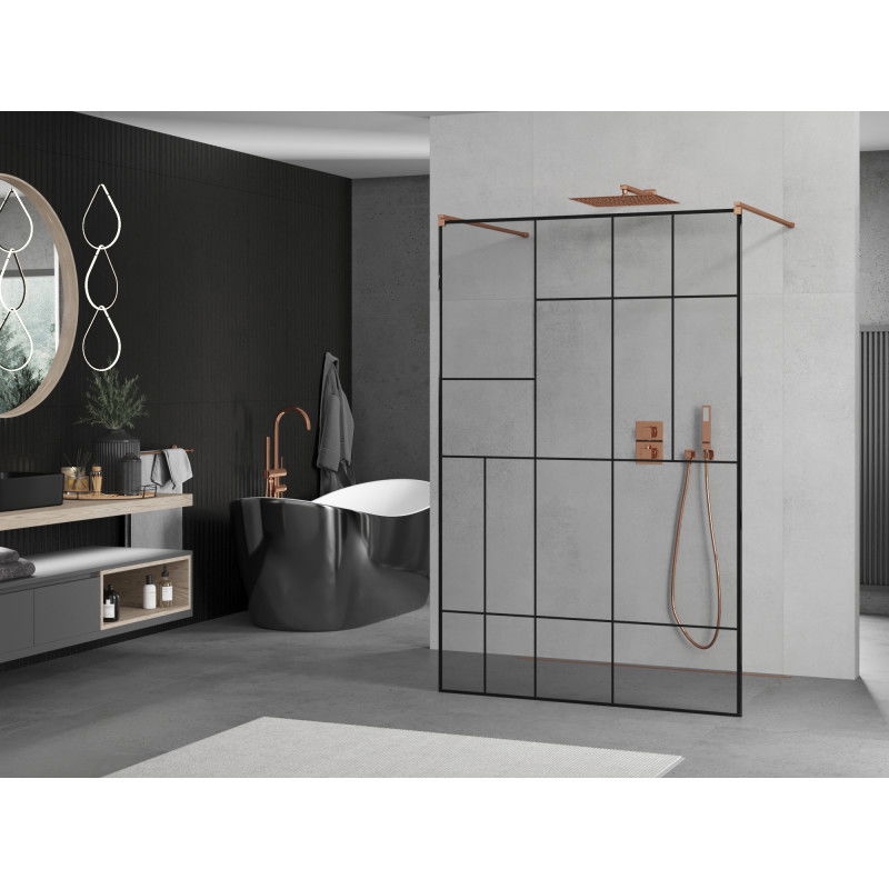 Mexen Kioto freestanding shower wall 130 x 200 cm, black pattern 8 mm, rose gold - 800-130-002-60-78